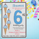 Blue Ice Cream Cones 6e Födelsedagsfest Kids Inbjudningar<br><div class="desc">Skylar Jenkins originalverk. Vem vill inte ha glass på födelsedagsfesten! Alla barn kan anpassa denna inbjudan till sin bästa 6e födelsedagsfest firande. Jag är sex år gammal!</div>
