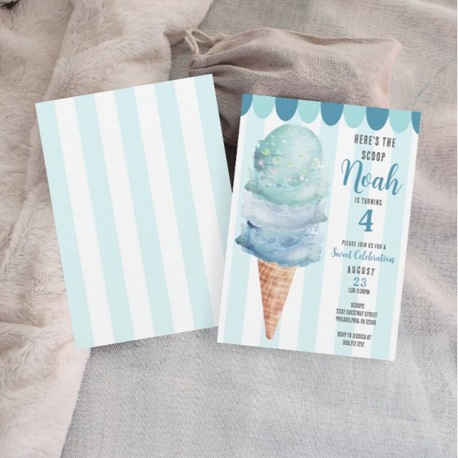 Blue Ice Cream Födelsedagsfest Inbjudan - Valfri å (Skapare uppladdad)