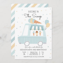 Blue Ice Cream Lastbil Här är The Scoop Birthday Inbjudningar