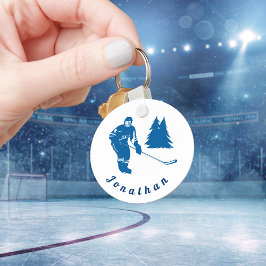 Blue Ice Hockey Player Custom Name Winter Sport Nyckelring