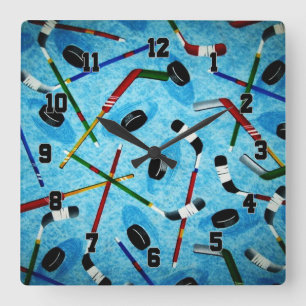 Blue Ice Hockey Theme Fyrkantig Klocka