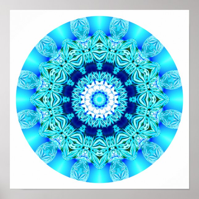 Blue Ice Snöre Mandala, Abstrakt Aqua Poster (Framsidan)