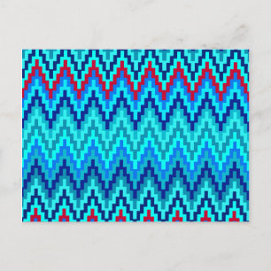 Blue Ikat Chevron Geometric Zig Zag Rand Mönster Vykort