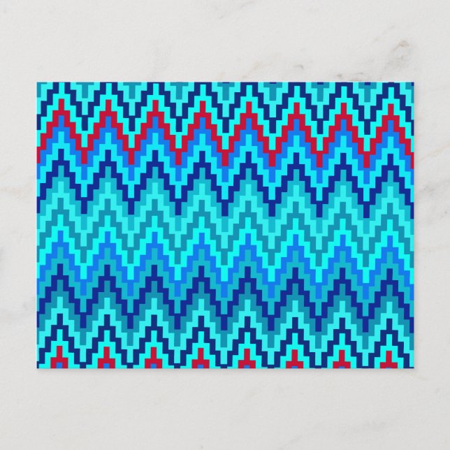 Blue Ikat Chevron Geometric Zig Zag Rand Mönster Vykort (Framsida)