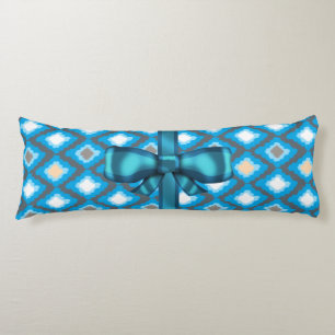 Blue Ikat Diamonds Mönster och Blue Bow Anpassning Kroppskudde