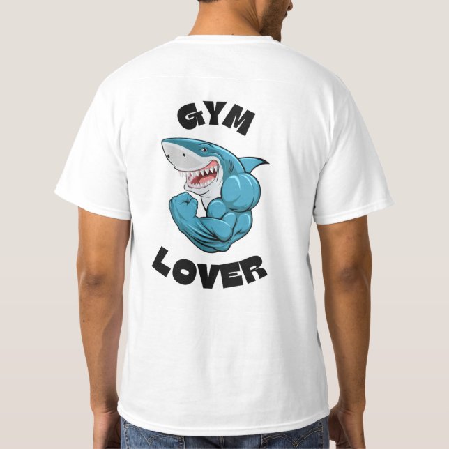Blue Illustrated Shark Gym Älskare T-Shirt (Baksida)