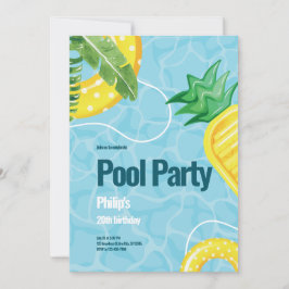 Blue Illustrative Bassäng Födelsedagsfest Inbjudningar