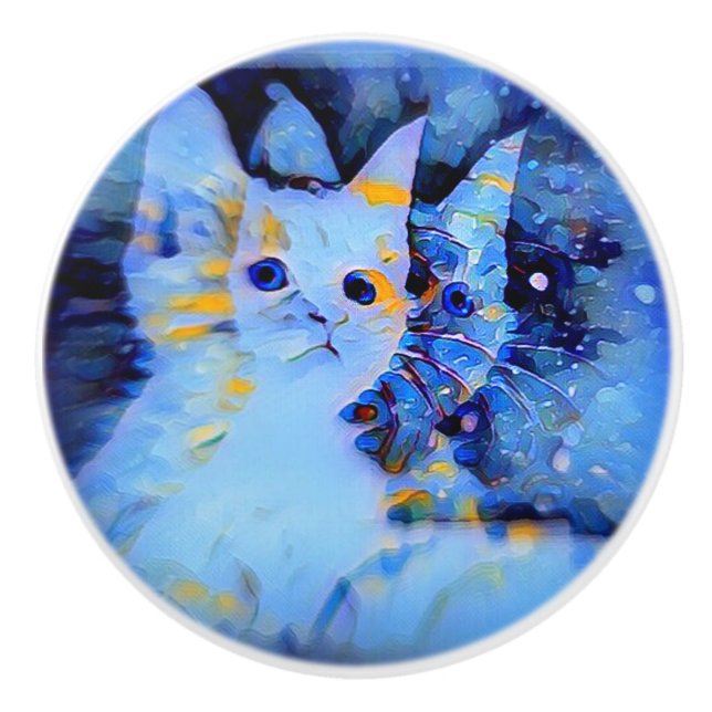 Blue Impressionist Stil Kitten Art för Cat Lovers Knopp (Framsidan)