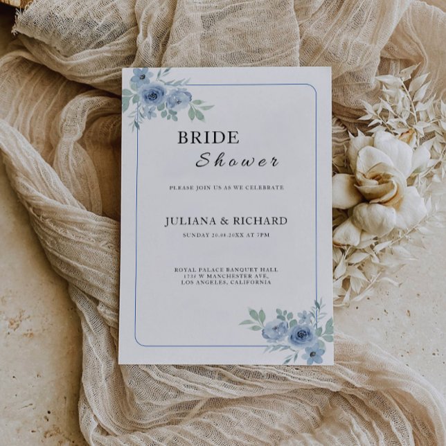Blue Inbjudningskort för möhippan (Blue Bridal Shower Invitation)