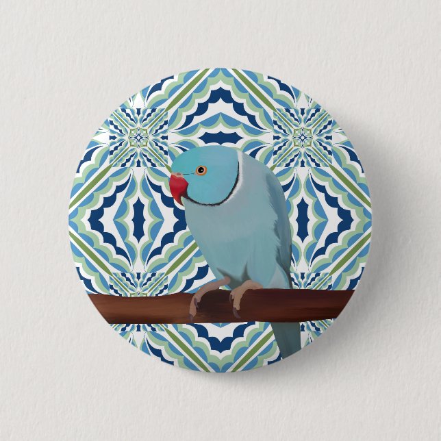 Blue Indian Ringhead Parakeet Knapp (Framsida)