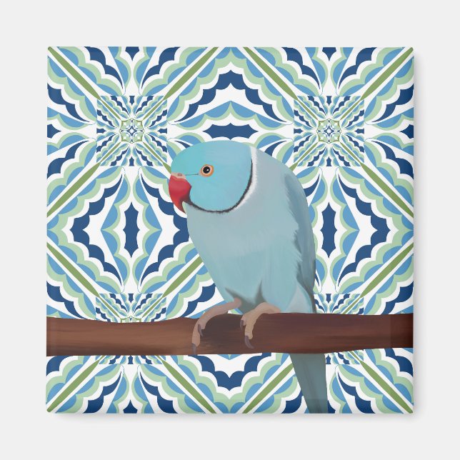 Blue Indian Ringhead Parakeet Magnet (Framsidan)