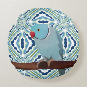 Blue Indian Ringhead Parakeet Rund Kudde