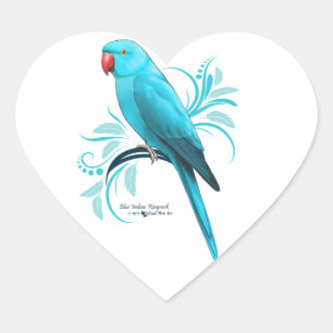 Blue Indian RingnackParrot Hjärtformat Klistermärke