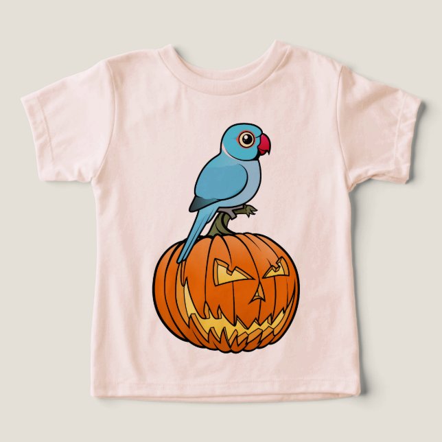 Blue Indian Ringneck on Pumpkin Halloween T Shirt (Design Framsida)