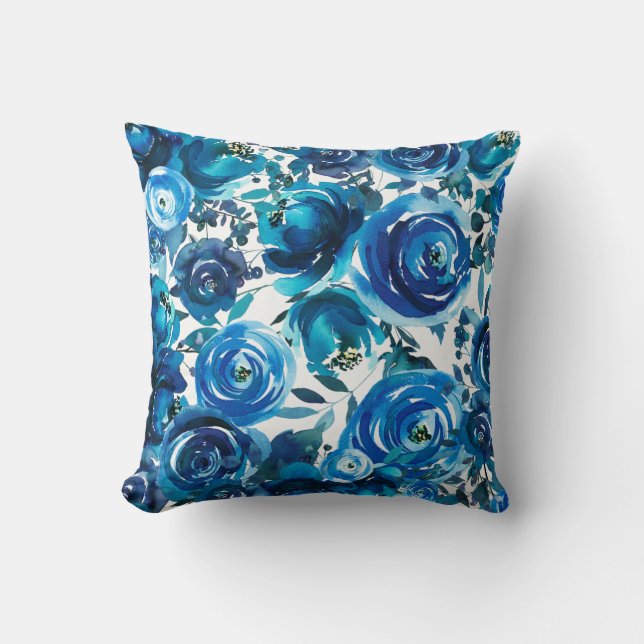 Blue Indigo Blommigt Flowers Elegant Shabby chic Kudde (Framsida)