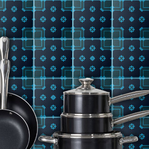 Blue & Indigo Mönster i Mosaic Ornamental Stil Kakelplatta