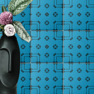 Blue & Indigo Mönster i Ornamental Mosaic Stil Kakelplatta
