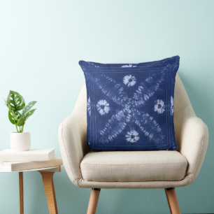 Blue Indigo Tie Dye Shibori Flower Dekorativ kudde