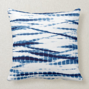 Blue Indigo Tie Dye Shibori StripeThrow Pillow Kudde