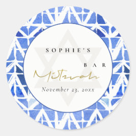 BLUE INDIGO WATERCOLOR CHEVRON PUB BAT MITZVAH RUNT KLISTERMÄRKE