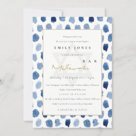 BLUE INDIGO WATERCOLOR DOTS FLADDERMUS PUB MITZVAH TACK KORT