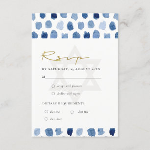 BLUE INDIGO WATERCOLOR DOTS PUB BAT MITZVAH OSA TILLÄGGSKORT