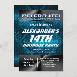 Blue Industrial Tonåring Tween Boys Gaming Birthda Inbjudningar