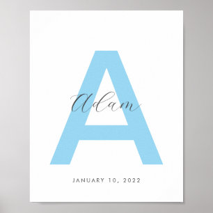 Blue Initial Namn Personlig Poster