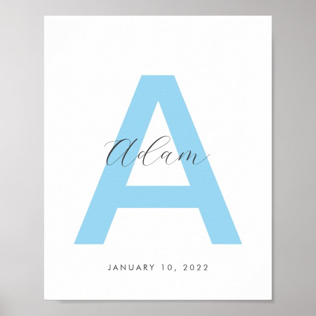 Blue Initial Namn Personlig Poster (Framsidan)