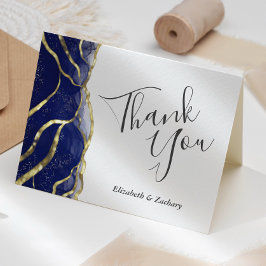Blue Ink Gold Wedding Thank You Card Kort