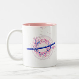 Blue Ink Katana & Cherry Blossom / Sakura Mug Två-Tonad Mugg