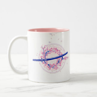 Blue Ink Katana & Cherry Blossom / Sakura Mug Två-Tonad Mugg