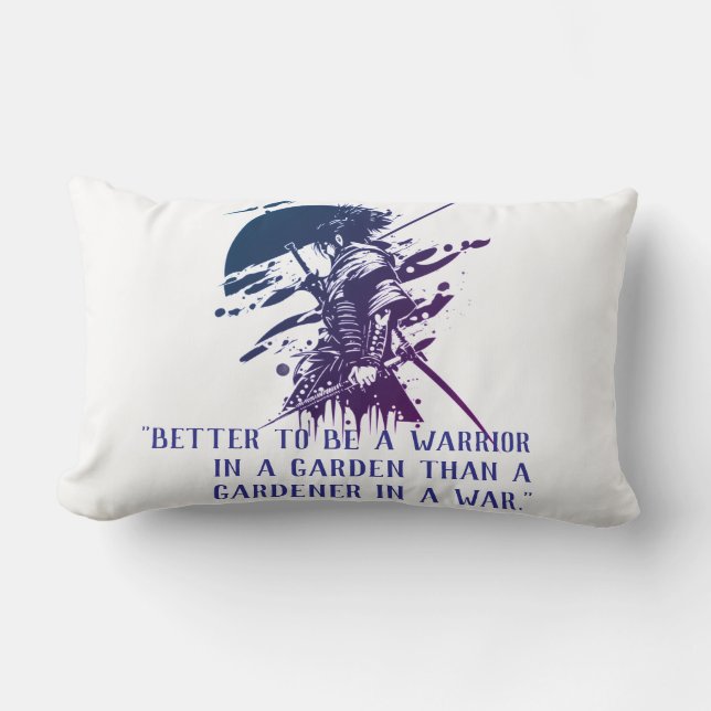Blue Ink Samurai Art & Custom Quote Lumbar Pillow Lumbarkudde (Framsida)