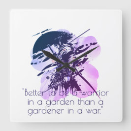 Blue Ink Samurai Warrior & Custom Quote Wall Clock Fyrkantig Klocka
