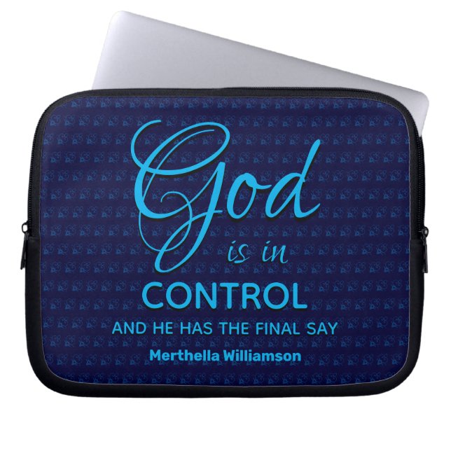 BLUE Inspirational Christian GOD ÄR I KONTROLL Laptop Fodral (Framsidan)