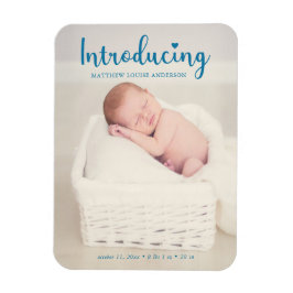 Blue Introducing Pojke Lodrät Script Modern Magnet