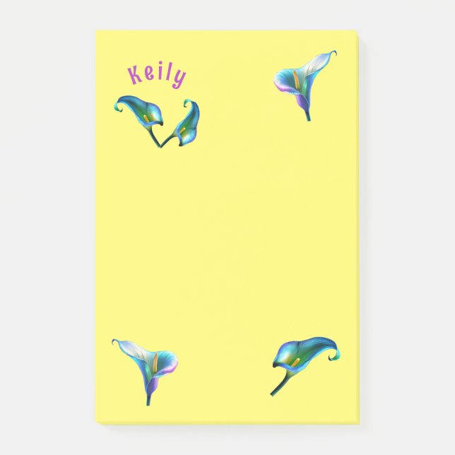 Blue Iridescent HoloGraph Calla Lilies Post-it Block (Framsida)