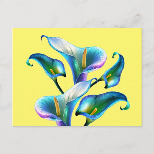 Blue Iridescent HoloGraph Calla Lilies Vykort (Framsida)