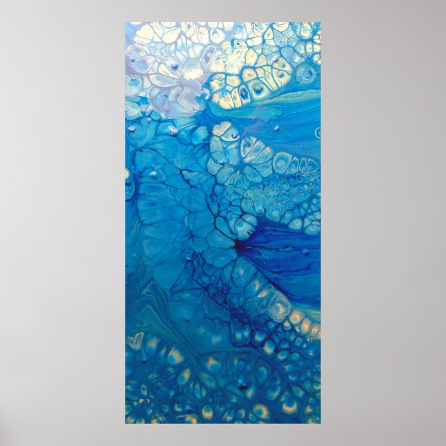 Blue Iridescent Modern Abstrakt Fluid Art Poster (Framsidan)