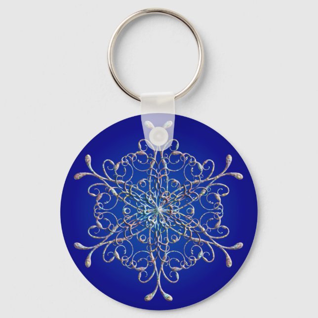 Blue Iridescent Snowflake Keychain Nyckelring (Framsida)