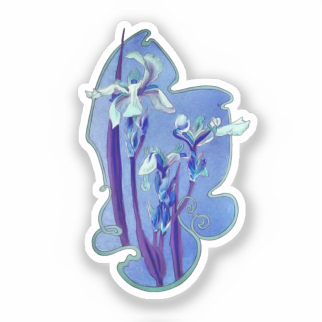 Blue Iris Blommigt Art Klistermärken (Framsida)