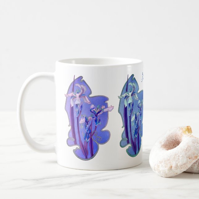 Blue Iris Blommigt Art Personlig Kaffemugg (Med munk)