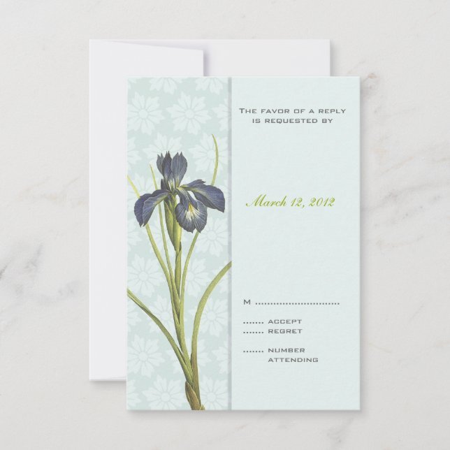 Blue Iris Blommigt Bröllopsinbjudan OSA 2 Kort (Framsida)