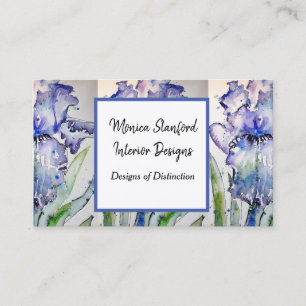 Blue Iris Blommigt Flowers Watercolor Affärskort Visitkort