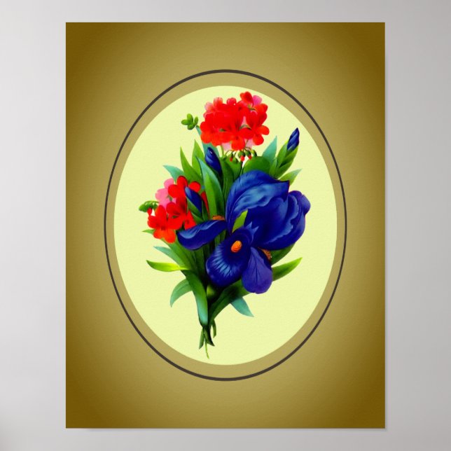 Blue Iris Bouquet Blommigt Art Poster (Framsidan)
