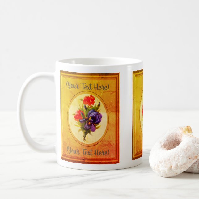 Blue Iris Bouquet Vintage Art Personlig Kaffemugg (Med munk)