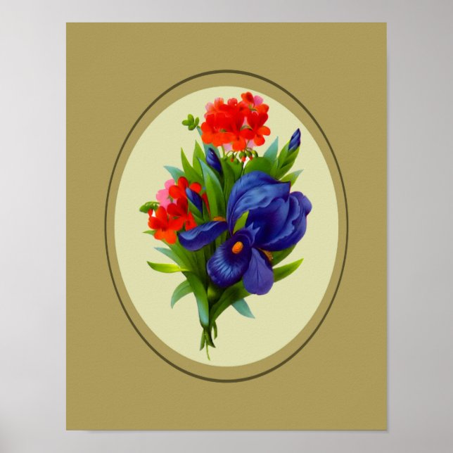 Blue Iris Flower Bouquet Blommigt Art Poster (Framsidan)