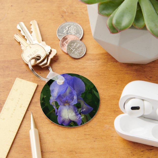 Blue Iris Flower Macro Art: Acrylic Keychain Nyckelring (Skrivbord)