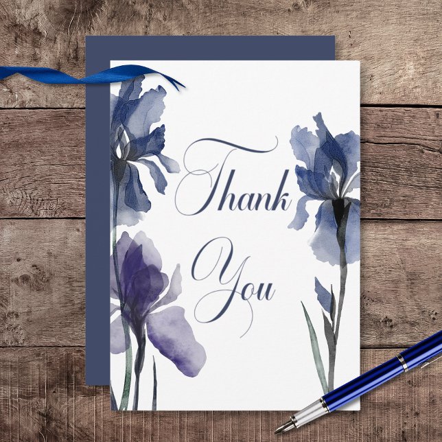 Blue Iris Flowers Bröllop Tack Kort (Blue Iris Flowers Wedding Thank You Card)