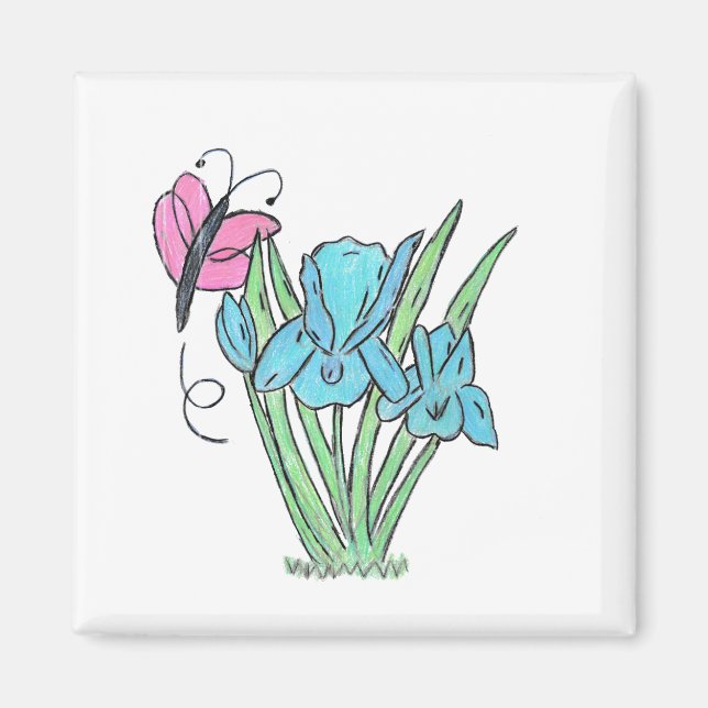 Blue Iris Flowers Magnet (Framsidan)